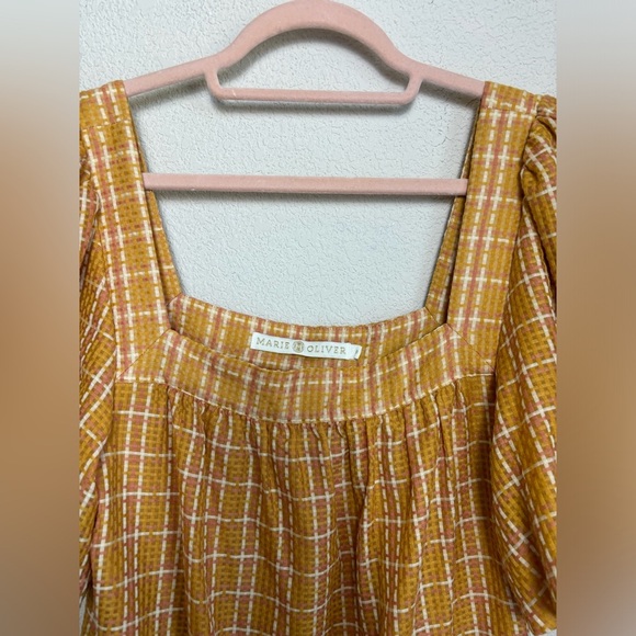 Marie Oliver Silk Blend Puff Sleeve Kaylee Dress in Desert Orange Plaid S - Picture 4 of 10